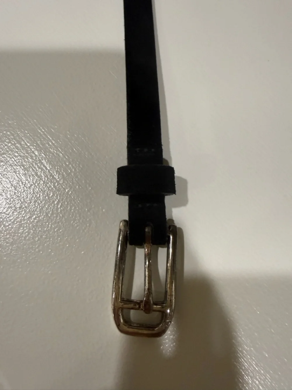 Banana Republic Black Leather Belt with Silver-Tone Buckle minimalist 1/2”